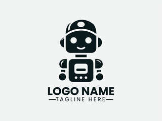 Friendly Robot With Cap Vector Logo Design, Cute Robot With Cap Logo