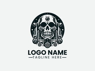 Skull Robot Machine Vector Logo Design, Cyber Skull Robot Logo, Mechanical Skull Robot Logo, Futuristic Skull Robot Logo, Dark Skull Robot Logo