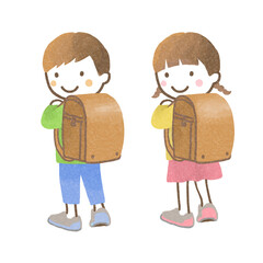 ランドセルを背負った男の子と女の子