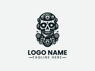 Skull Robot Machine Vector Logo Design, Cyber Skull Robot Logo, Mechanical Skull Robot Logo, Futuristic Skull Robot Logo, Dark Skull Robot Logo