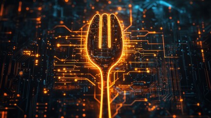 Glowing fork circuit digital food delivery tech