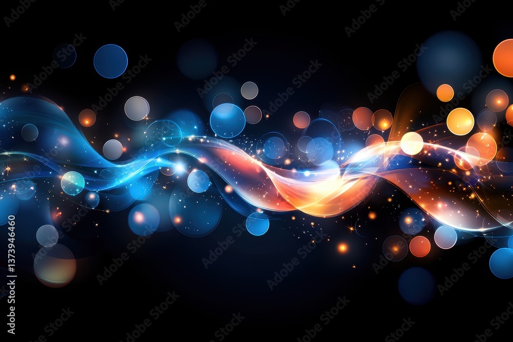 Poster abstract light streaks with glowing orbs create a dynamic and eye-catching display on a dark backgro