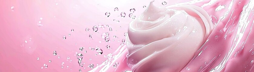 Obraz premium Pink cream swirl, splash, bubbles, beauty product
