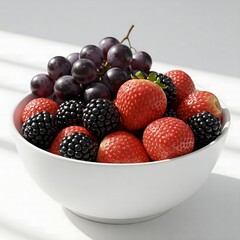 Fresh Mixed Berries and Grapes in a White Bowl