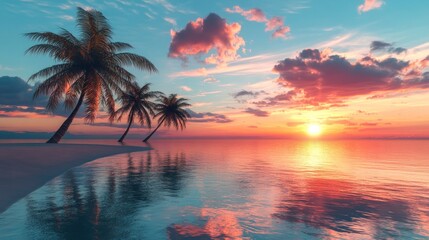 Tropical sunset beach palm trees ocean paradise vacation