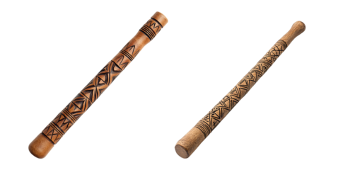 Handcrafted wooden didgeridoo set with traditional aboriginal art perfect for music enthusiasts and collectors transparent background