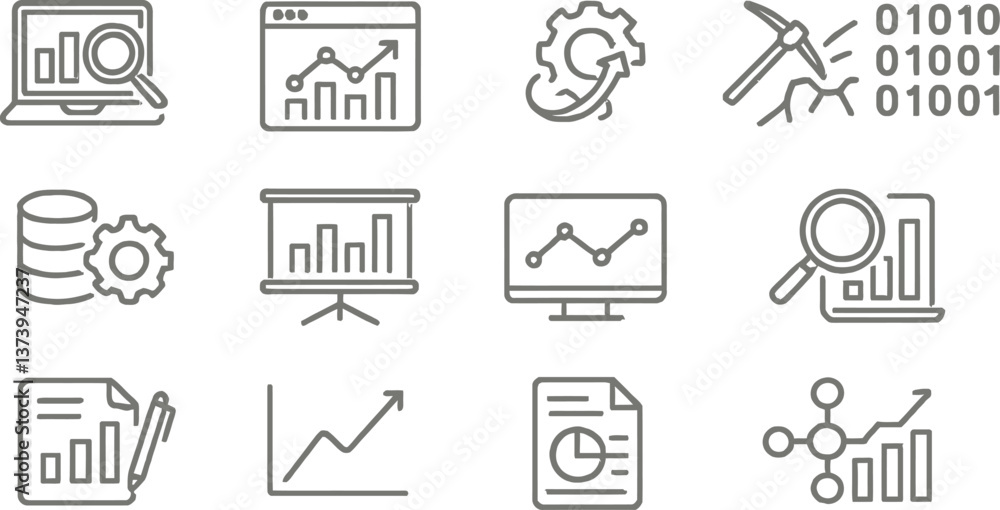 Poster data analytics icons representing key concepts in technology and analysis for business optimization 