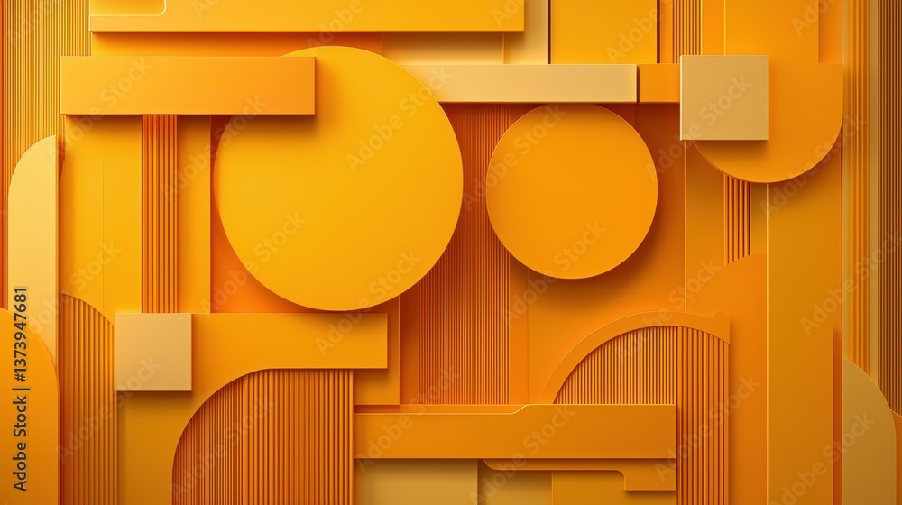 Poster geometric design in shades of orange: circles, squares, and linear elements in a textured compositio