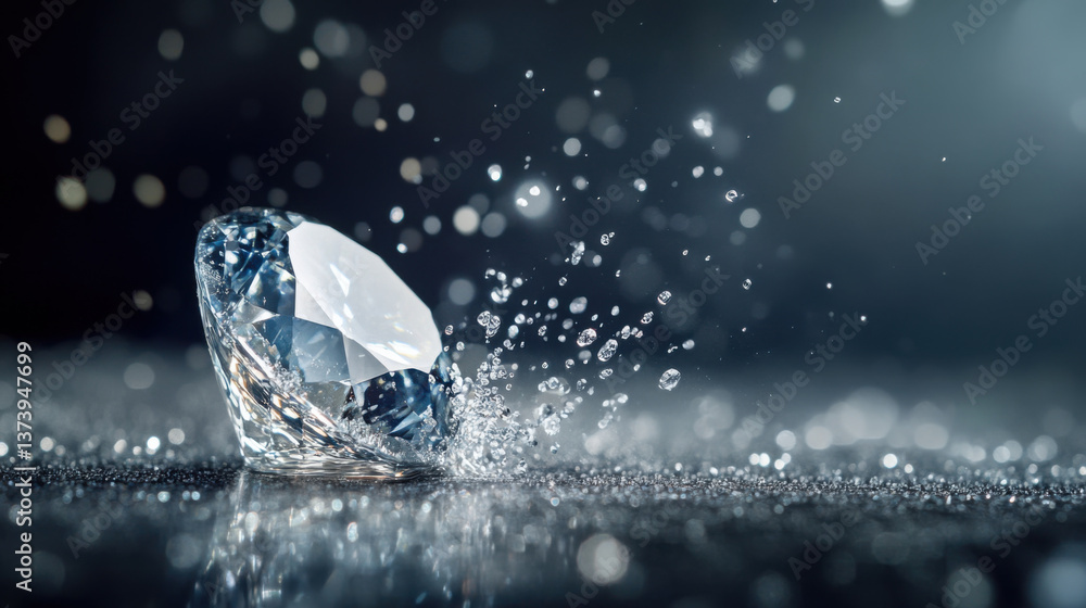 Poster stunning close up of sparkling gemstone splashing water, capturing beauty and brilliance of diamond 