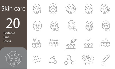 Skin care Icons set. cleansing, moisturizing, skin care, and more. Pictograms and infographics. Vector illustration