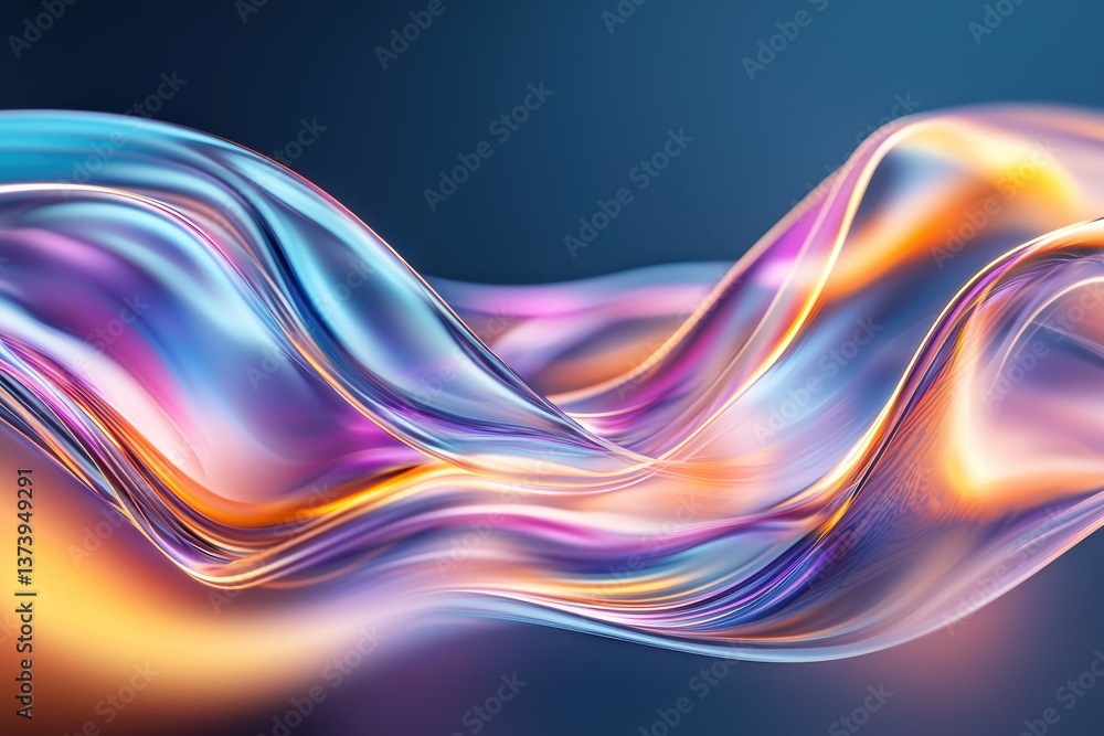 Poster abstract flowing wave design with iridescent colors creating a sense of movement and visual interest