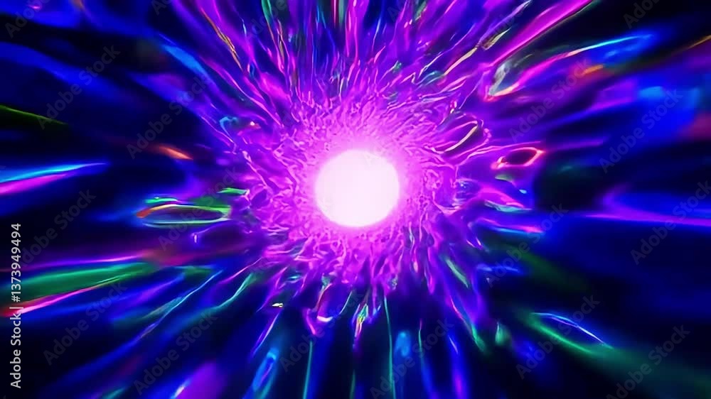 Aufkleber moving through abstract colorful light tunnel with glowing sphere