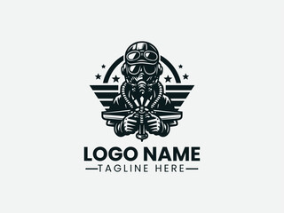 Aviator Robot Vector Logo Design, Flying Robot Aviator Logo, Steampunk Aviator Robot Logo