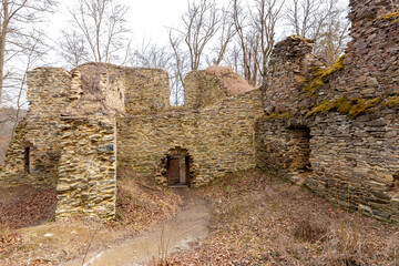 Ruins of the medieval castle "Karluv Hradek" in South Bohemia