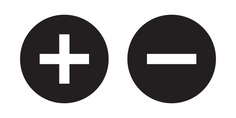 Obraz premium set of plus and minus symbols in circular and square shapes, positive and negative signs, vector black and white icons, geometric symbols for math, web, and UI design elements. EPS 10