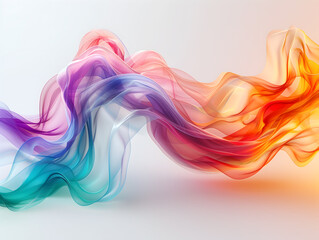 Abstract neon light waves flowing dynamically across a clean white background.