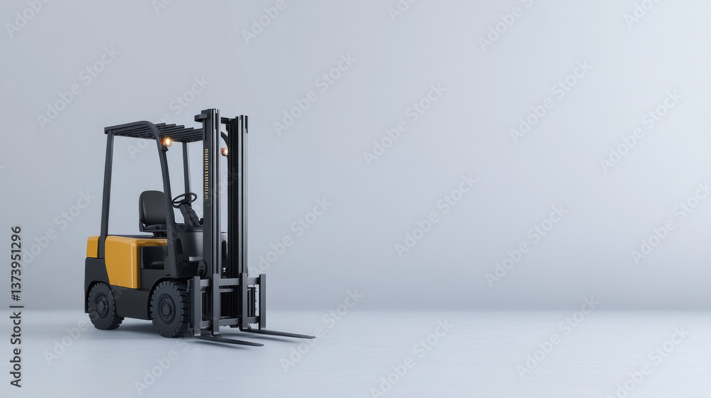 Poster forklift with durable mast designed to handle heavy loads is positioned spacious, minimalistic envir