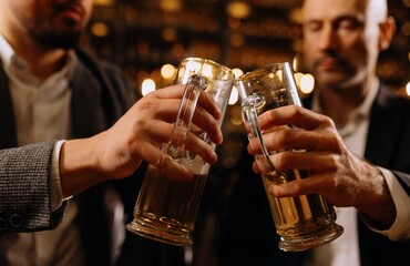 Cheers! Friends Celebrating with Beer in a Cozy Bar Atmosphere