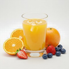 A glass of Fresh Orange Juice with fruit 