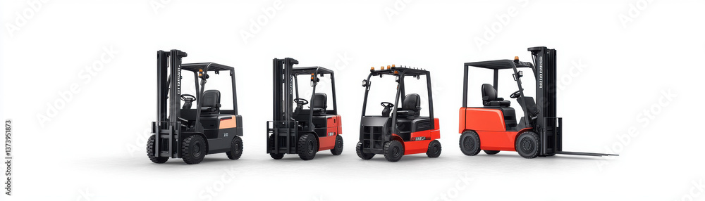 Poster efficient forklifts designed for various industrial applications, showcasing different models with d