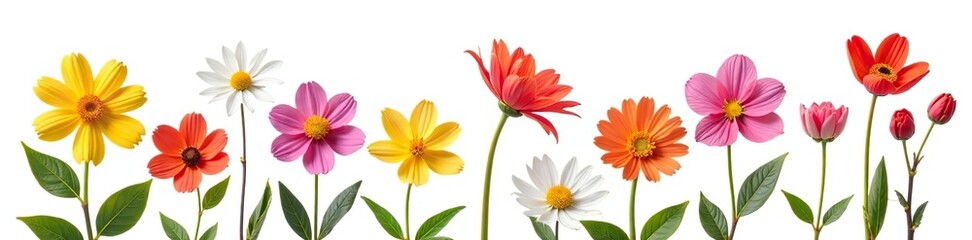 Collection of various spring flowers isolated on white background,  bloom,  bouquet