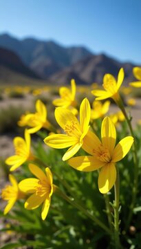 Close-up of bright yellow Moapa bladderpod flowers in Gold Butte National Monument, Nevada,  cruciform,  botanical