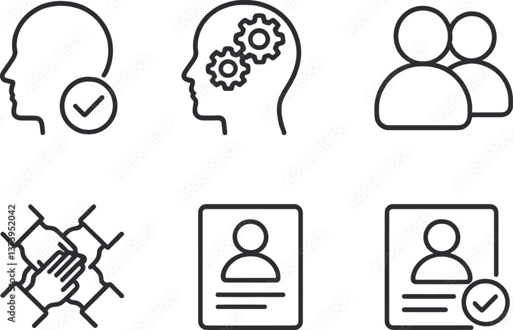 Poster mindfulness and teamwork concepts represented through simple icons illustrating collaboration and me