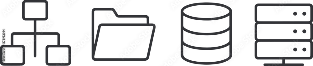 Poster digital icons representing data organization and storage concepts used in technology and software de
