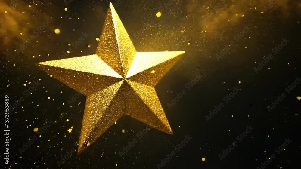Poster golden star with shimmering particles floating in dark background creates magical atmosphere perfect