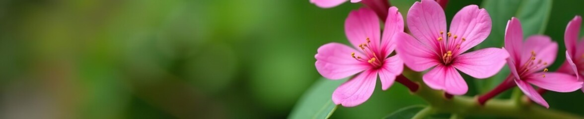 Fototapeta premium Close-up of vibrant pink flowers in full bloom on a green plant stem, blooming, stem