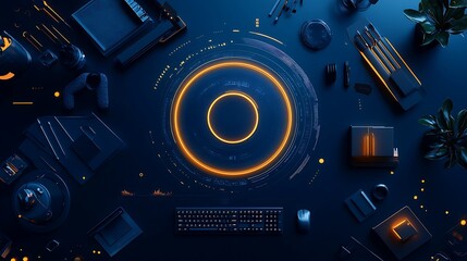 Obraz premium Cozy modern office setup with a warm glow and plants image