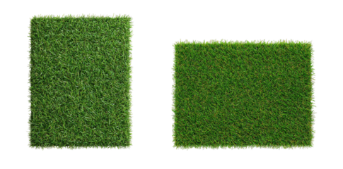 Artificial turf patch set, realistic synthetic lawn, green grass square, outdoor carpet, two pieces, home decor transparent background