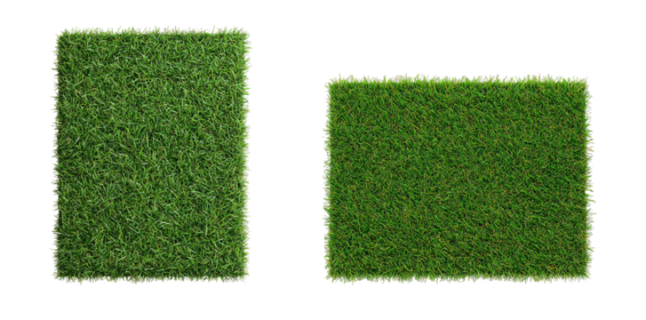 Artificial turf patch set, realistic synthetic lawn, green grass square, outdoor carpet, two pieces, home decor transparent background