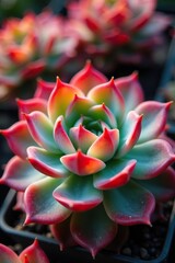 Close up shot of a vibrant echeveria succulent in full bloom, showcasing its colorful petals and delicate structure,  wallpaper,  gardening