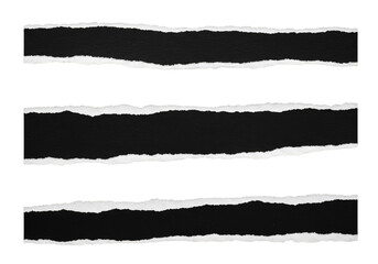 Torn paper edges set, three horizontal strips with jagged edges, white paper, for scrapbooking, journaling, art transparent background