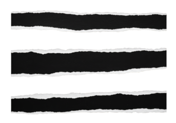 Torn paper edges set, three horizontal strips with jagged edges, white paper, for scrapbooking, journaling, art transparent background