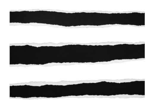 Torn paper edges set, three horizontal strips with jagged edges, white paper, for scrapbooking, journaling, art transparent background