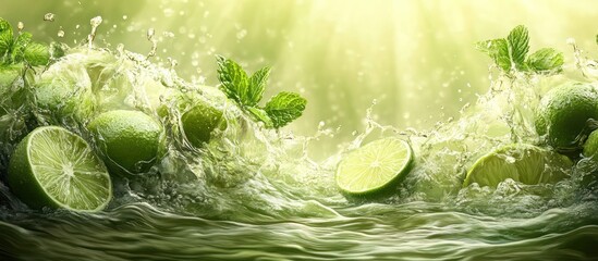 Limes, mint, splash, forest, drink ad