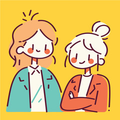Obraz premium Two women stand happily together in fun, colorful style