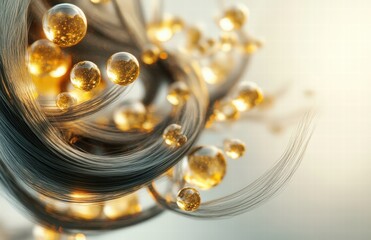 Obraz premium 3d rendering human hair growth layers with gold drops, cross-section skin structure,
