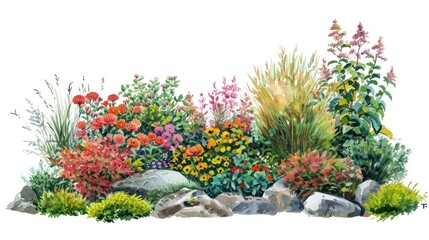Colorful garden with blooming flowers