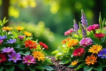 Obraz premium A vibrant garden filled with colorful edible flowers and beneficial medicinal plants, organic, foliage