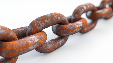 Fototapeta premium Close-up of rusted metal chain links showing texture and corrosion, symbolizing strength, decay, durability, and weathered industrial aesthetics