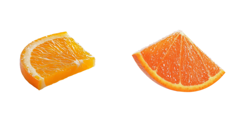 Two fresh orange slices, juicy citrus fruit wedges, vibrant color, healthy snack, vitamin c, ready to eat transparent background