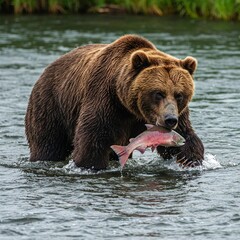 Obraz premium brown bear in water