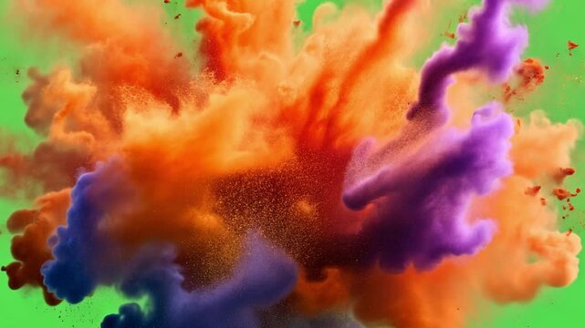 Explosive Burst of Color: A captivating explosion of vibrant colors against a complementary green backdrop. The photograph captures the energy and dynamism of the moment.