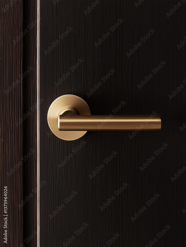 Poster close-up of a door handle on a black door. the handle is made of brass and has a round shape with a 