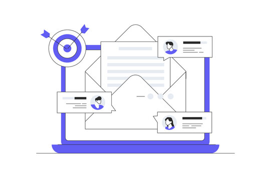 Email marketing, Online business strategy, Advertising, Email newsletter, messaging, Marketing material concepts.  Flat Cartoon Vector Illustration, icon. Stylish abstract design web