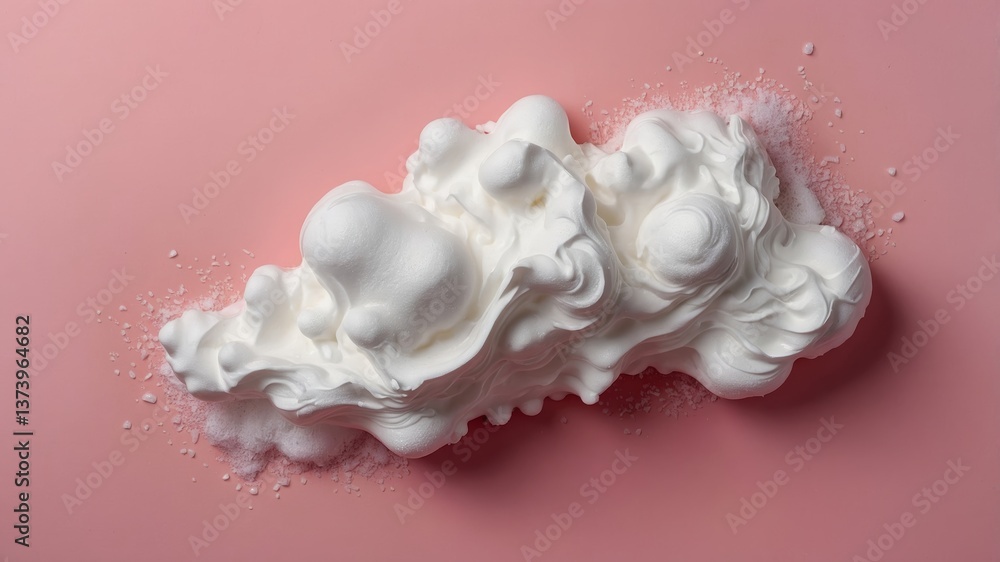 Poster soft white foam texture on a pastel pink background creating an abstract design