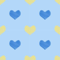 Ukrainian hearts seamless pattern, light blue and yellow